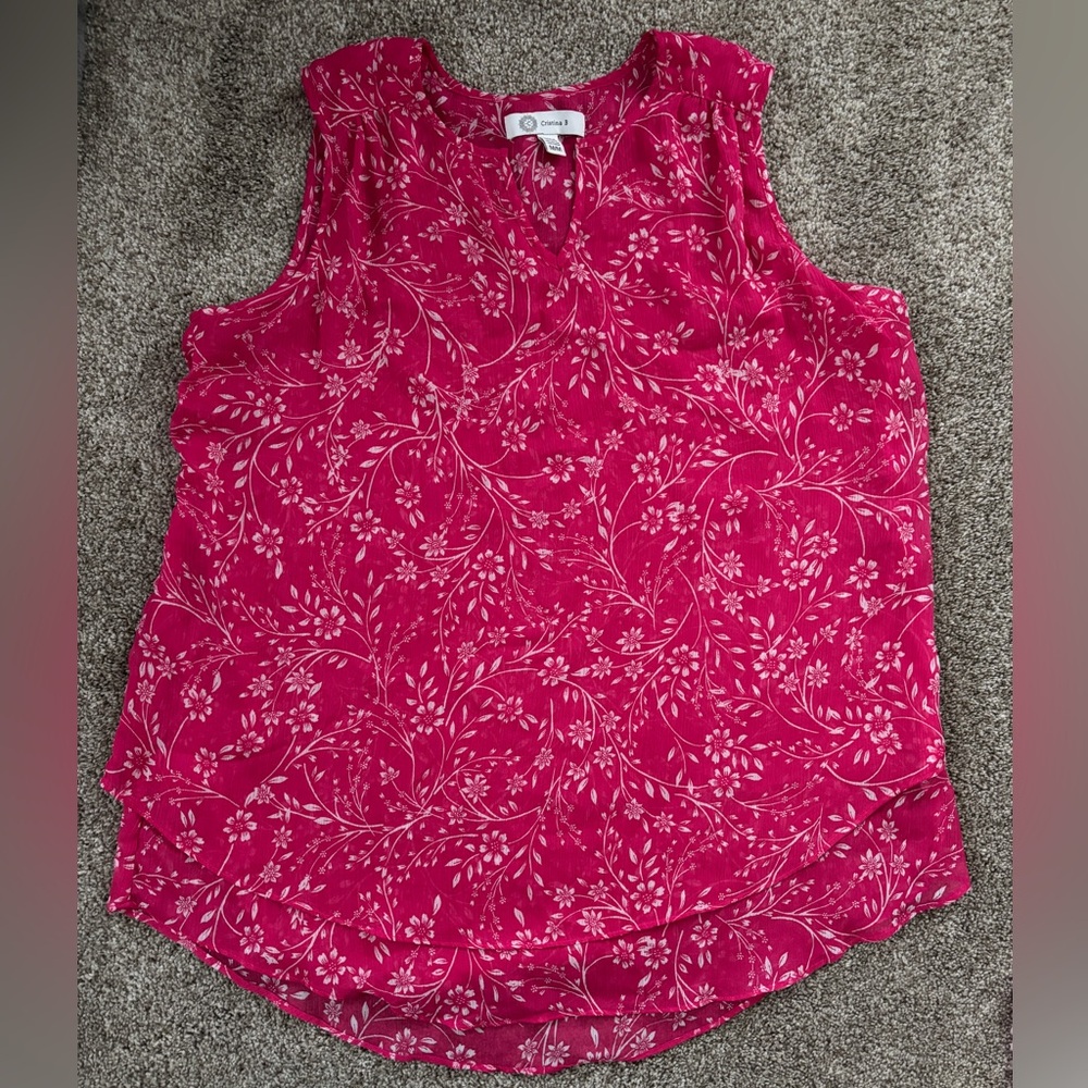 Cristina B Sleeveless Fuchsia Floral V-Neck Top